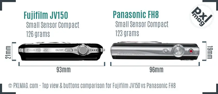 Fujifilm JV150 vs Panasonic FH8 top view buttons comparison