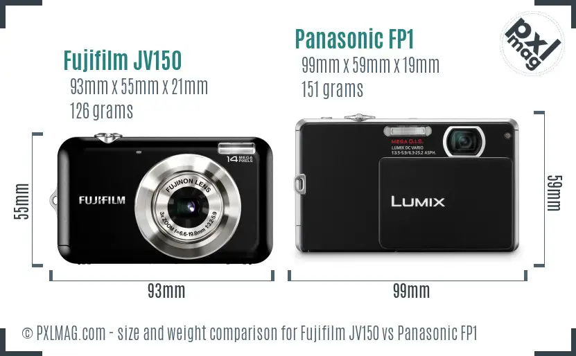 Fujifilm JV150 vs Panasonic FP1 size comparison