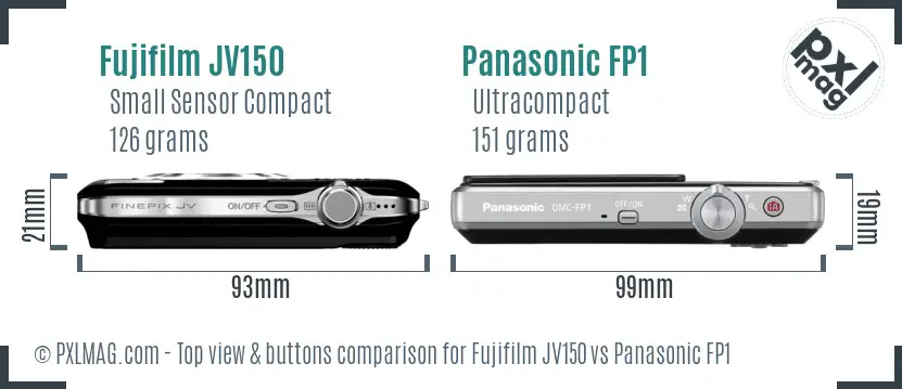 Fujifilm JV150 vs Panasonic FP1 top view buttons comparison