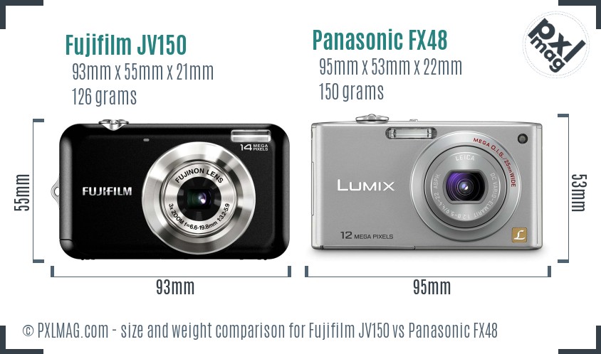 Fujifilm JV150 vs Panasonic FX48 size comparison