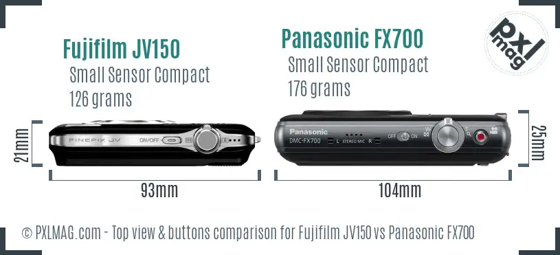 Fujifilm JV150 vs Panasonic FX700 top view buttons comparison