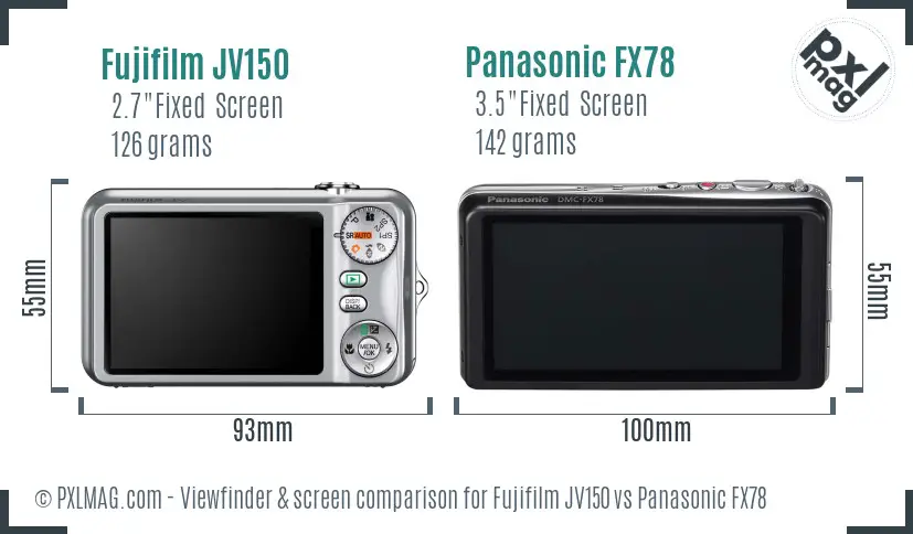 Fujifilm JV150 vs Panasonic FX78 Screen and Viewfinder comparison