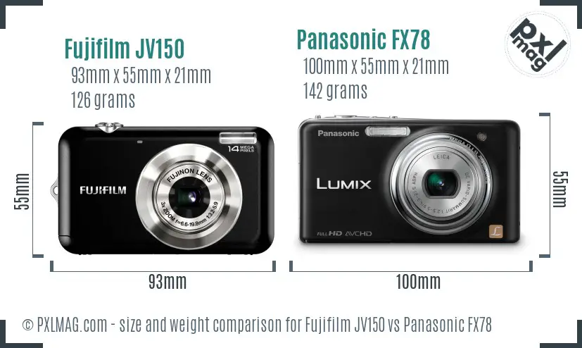 Fujifilm JV150 vs Panasonic FX78 size comparison