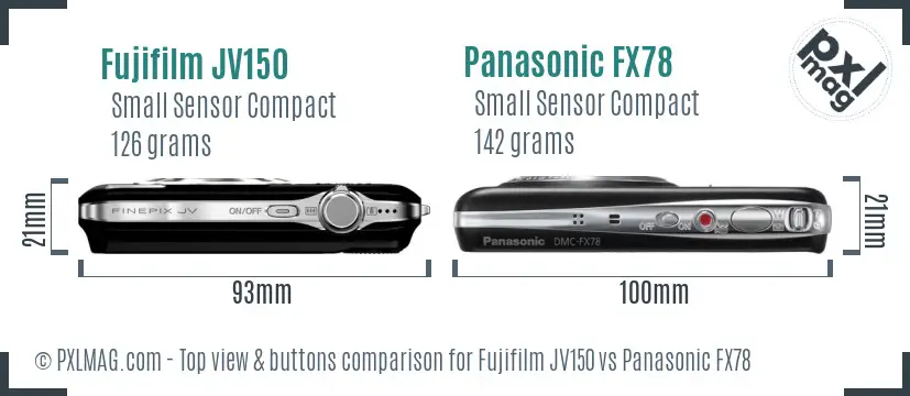 Fujifilm JV150 vs Panasonic FX78 top view buttons comparison