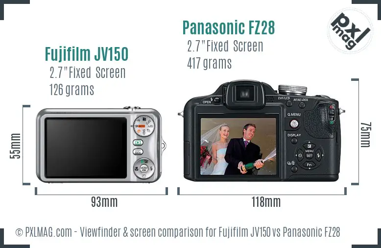 Fujifilm JV150 vs Panasonic FZ28 Screen and Viewfinder comparison Fujifilm JV150 vs Panasonic FZ28 Screen and Viewfinder comparison