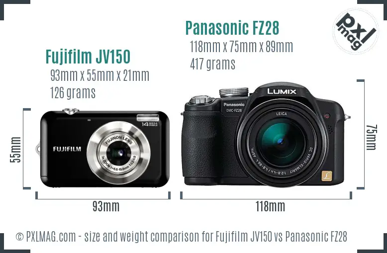 Fujifilm JV150 vs Panasonic FZ28 size comparison Fujifilm JV150 vs Panasonic FZ28 size comparison
