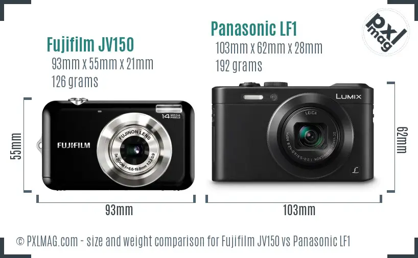 Fujifilm JV150 vs Panasonic LF1 size comparison