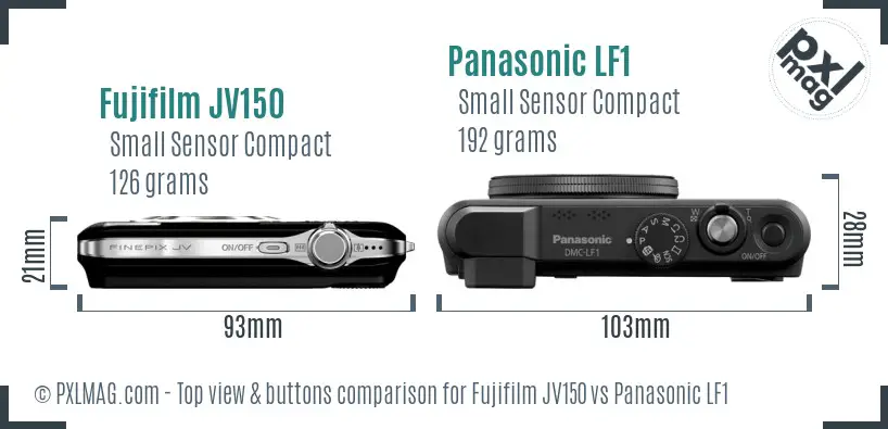 Fujifilm JV150 vs Panasonic LF1 top view buttons comparison