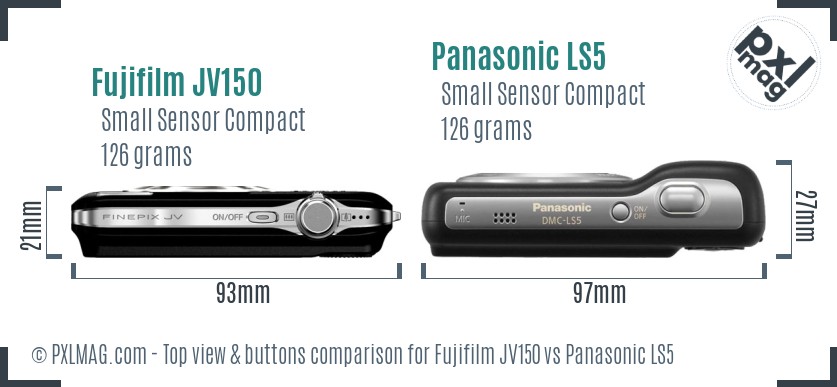 Fujifilm JV150 vs Panasonic LS5 top view buttons comparison