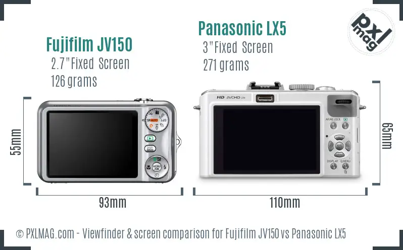 Fujifilm JV150 vs Panasonic LX5 Screen and Viewfinder comparison