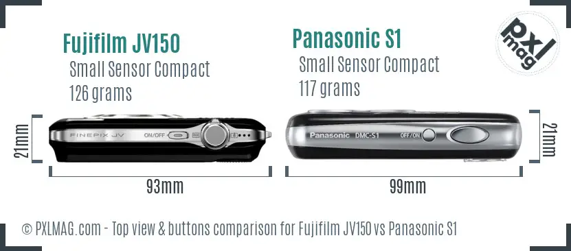 Fujifilm JV150 vs Panasonic S1 top view buttons comparison Fujifilm JV150 vs Panasonic S1 top view buttons comparison