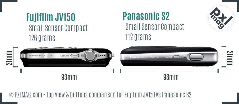 Fujifilm JV150 vs Panasonic S2 top view buttons comparison