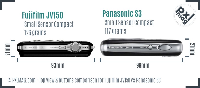 Fujifilm JV150 vs Panasonic S3 top view buttons comparison