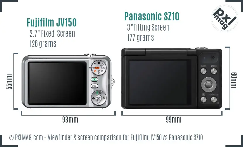 Fujifilm JV150 vs Panasonic SZ10 Screen and Viewfinder comparison