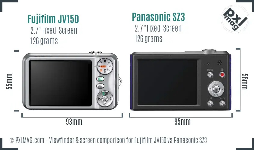 Fujifilm JV150 vs Panasonic SZ3 Screen and Viewfinder comparison