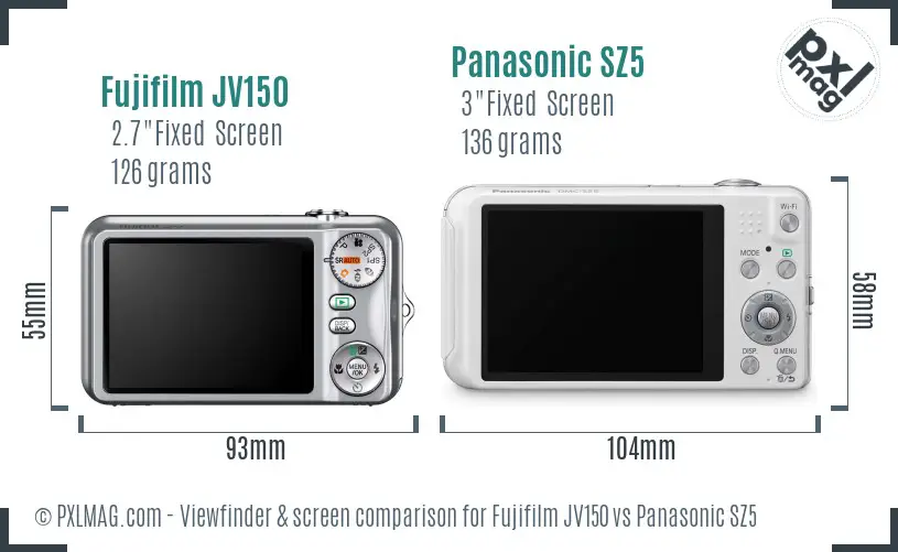 Fujifilm JV150 vs Panasonic SZ5 Screen and Viewfinder comparison Fujifilm JV150 vs Panasonic SZ5 Screen and Viewfinder comparison