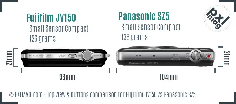 Fujifilm JV150 vs Panasonic SZ5 top view buttons comparison Fujifilm JV150 vs Panasonic SZ5 top view buttons comparison