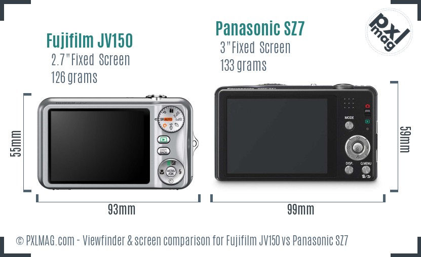 Fujifilm JV150 vs Panasonic SZ7 Screen and Viewfinder comparison