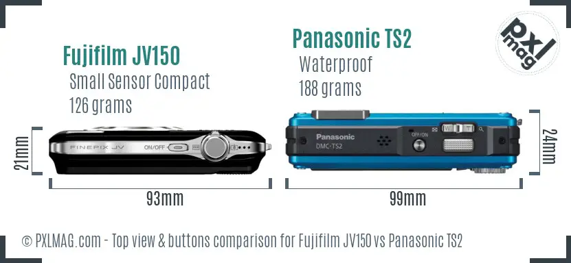 Fujifilm JV150 vs Panasonic TS2 top view buttons comparison Fujifilm JV150 vs Panasonic TS2 top view buttons comparison