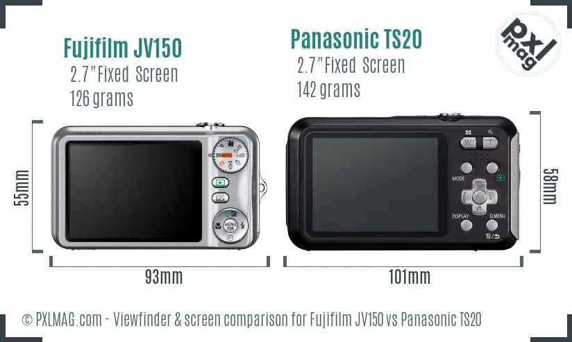 Fujifilm JV150 vs Panasonic TS20 Screen and Viewfinder comparison