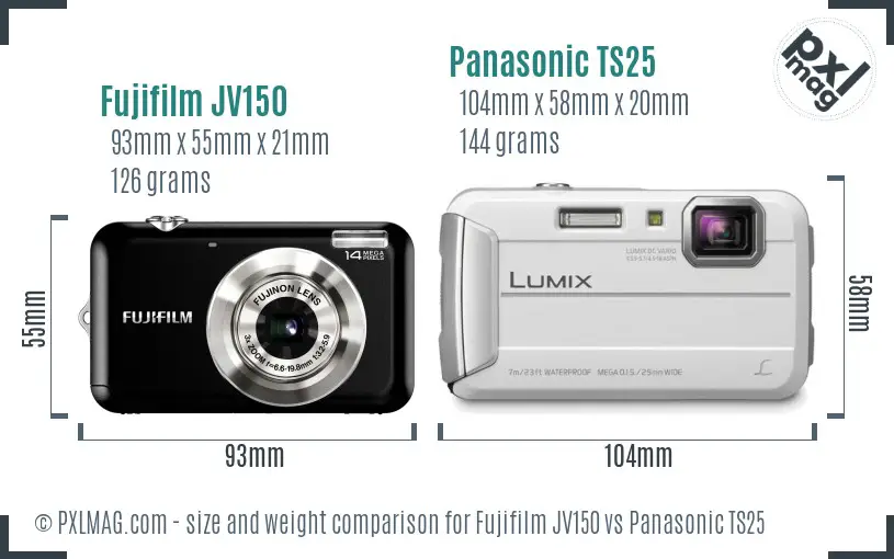 Fujifilm JV150 vs Panasonic TS25 size comparison