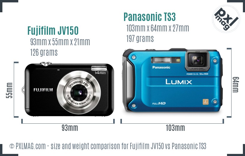 Fujifilm JV150 vs Panasonic TS3 size comparison Fujifilm JV150 vs Panasonic TS3 size comparison
