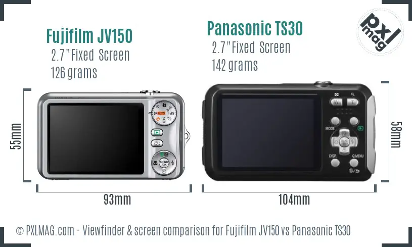 Fujifilm JV150 vs Panasonic TS30 Screen and Viewfinder comparison