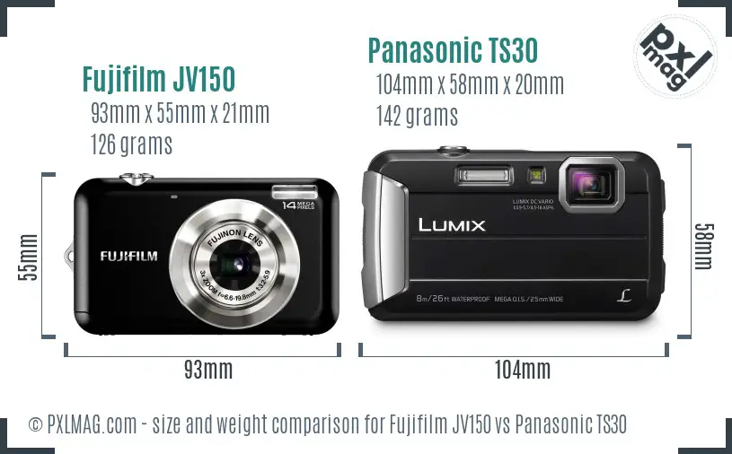 Fujifilm JV150 vs Panasonic TS30 size comparison