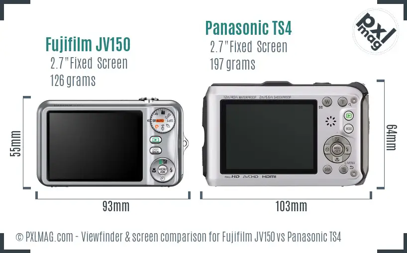 Fujifilm JV150 vs Panasonic TS4 Screen and Viewfinder comparison