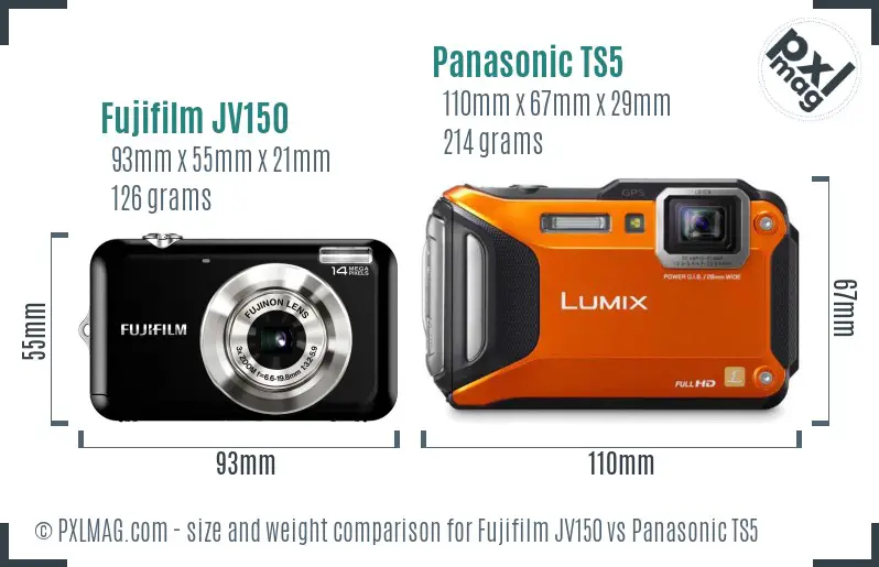 Fujifilm JV150 vs Panasonic TS5 size comparison