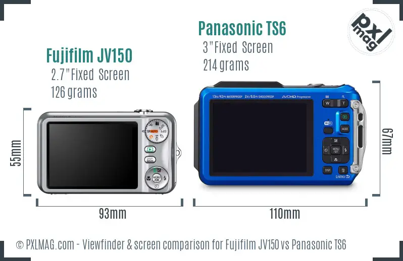 Fujifilm JV150 vs Panasonic TS6 Screen and Viewfinder comparison