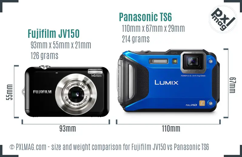 Fujifilm JV150 vs Panasonic TS6 size comparison