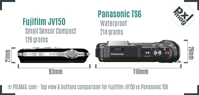 Fujifilm JV150 vs Panasonic TS6 top view buttons comparison
