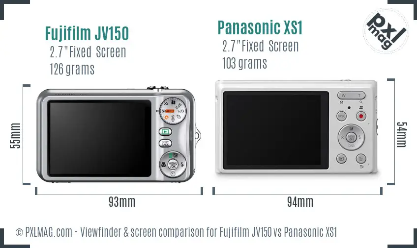 Fujifilm JV150 vs Panasonic XS1 Screen and Viewfinder comparison