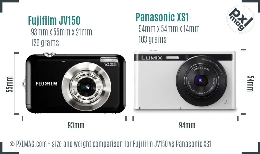 Fujifilm JV150 vs Panasonic XS1 size comparison