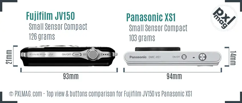 Fujifilm JV150 vs Panasonic XS1 top view buttons comparison