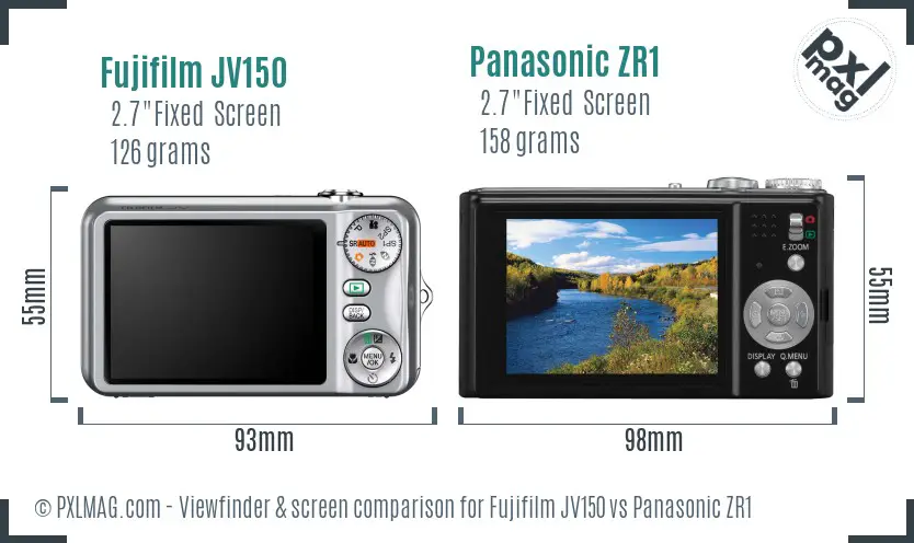 Fujifilm JV150 vs Panasonic ZR1 Screen and Viewfinder comparison