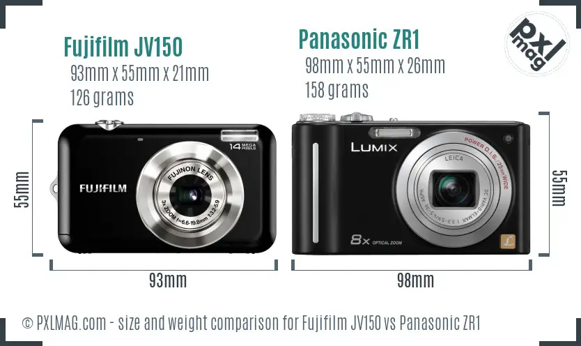 Fujifilm JV150 vs Panasonic ZR1 size comparison