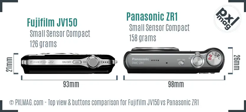 Fujifilm JV150 vs Panasonic ZR1 top view buttons comparison
