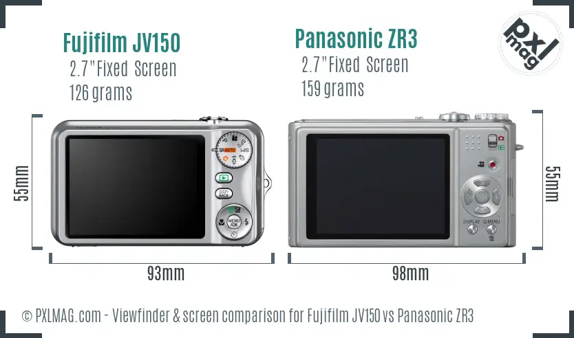 Fujifilm JV150 vs Panasonic ZR3 Screen and Viewfinder comparison