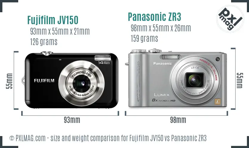 Fujifilm JV150 vs Panasonic ZR3 size comparison