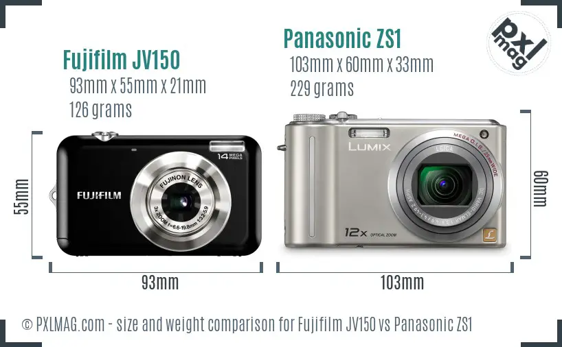 Fujifilm JV150 vs Panasonic ZS1 size comparison Fujifilm JV150 vs Panasonic ZS1 size comparison