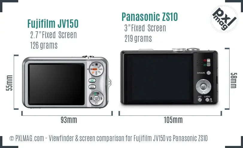 Fujifilm JV150 vs Panasonic ZS10 Screen and Viewfinder comparison