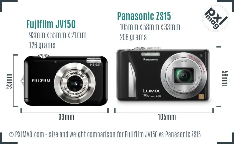 Fujifilm JV150 vs Panasonic ZS15 size comparison Fujifilm JV150 vs Panasonic ZS15 size comparison