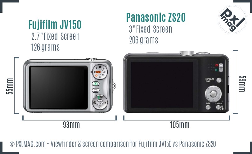 Fujifilm JV150 vs Panasonic ZS20 Screen and Viewfinder comparison