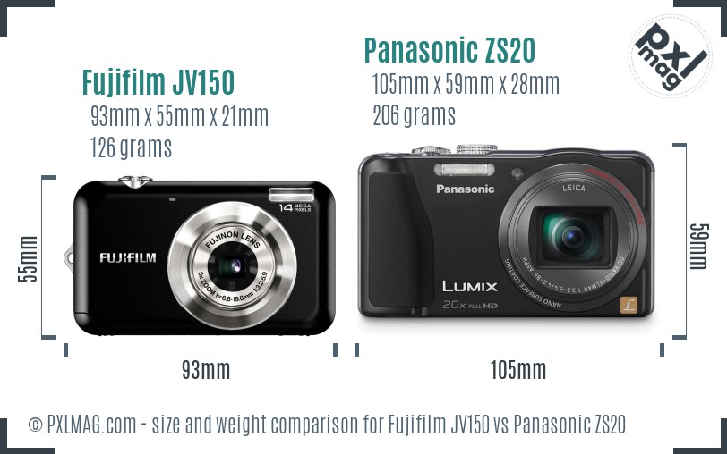 Fujifilm JV150 vs Panasonic ZS20 size comparison Fujifilm JV150 vs Panasonic ZS20 size comparison