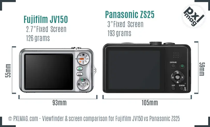 Fujifilm JV150 vs Panasonic ZS25 Screen and Viewfinder comparison Fujifilm JV150 vs Panasonic ZS25 Screen and Viewfinder comparison
