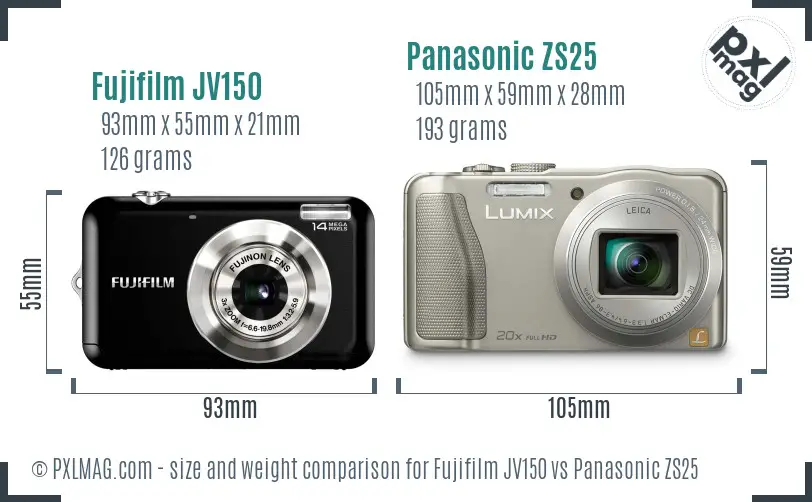 Fujifilm JV150 vs Panasonic ZS25 size comparison Fujifilm JV150 vs Panasonic ZS25 size comparison