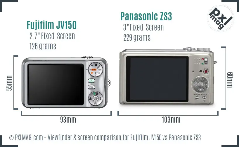 Fujifilm JV150 vs Panasonic ZS3 Screen and Viewfinder comparison Fujifilm JV150 vs Panasonic ZS3 Screen and Viewfinder comparison