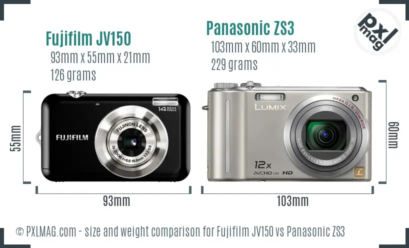 Fujifilm JV150 vs Panasonic ZS3 size comparison Fujifilm JV150 vs Panasonic ZS3 size comparison